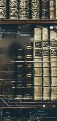 Enjoy the vintage beauty of a bookshelf filled with an array of old books in this live wallpaper