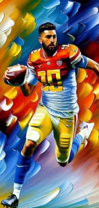 This live wallpaper brings the excitement of football to your phone with a vibrant digital painting of a player running with the ball