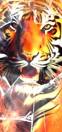 Looking for a striking phone live wallpaper? Check out this close-up of a majestic tiger against a black background! The image is an airbrushed painting with sumatraism style that emphasizes depth and texture