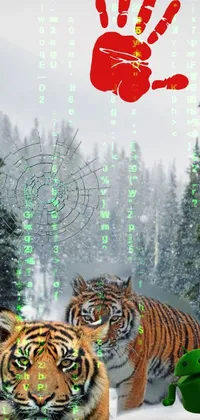 This live phone wallpaper showcases a vibrant and colorful image of a majestic tiger standing in the snow