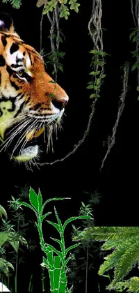 This phone live wallpaper features a digital rendering of a majestic tiger walking through a lush green field