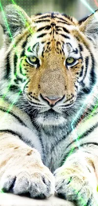 Get up close and personal with this stunning phone live wallpaper of a young male tiger laying on a rock
