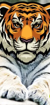 This stunning phone live wallpaper features a close-up shot of a tiger's face on a rock, digitally colored in shades of orange, black and white