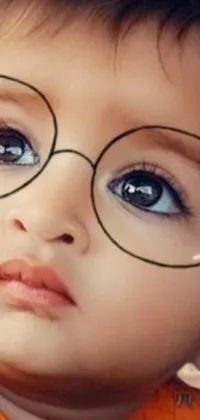 Looking for a lively and engaging phone wallpaper? Look no further than this adorable close-up of a young child wearing prescription glasses