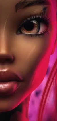 This live wallpaper features a stunning digital painting of an African American girl with bright pink hair