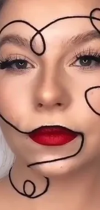 This live wallpaper depicts a surreal close-up of a woman with a heart drawn on her face inspired by video art and symbolic of emotional turmoil