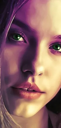 This is a digital live wallpaper showcasing a beautiful close-up of a woman's green eyes