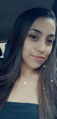 This stunning live wallpaper features a beautiful Latina woman sitting in the back seat of a car