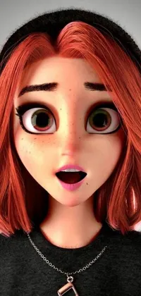 This phone live wallpaper is a stunning digital artwork featuring a close-up of a person with eye-catching red hair