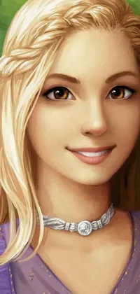 This stunning live wallpaper showcases a charming blonde princess with a sly smile