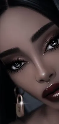 This live wallpaper is a stunning digital art portrayal of a woman with long black hair and dark brown eyes