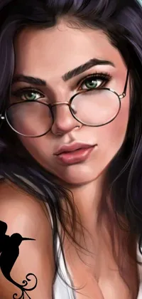 Get mesmerized with this stunning phone live wallpaper featuring a woman with glasses, and a humming tattoo on her arm
