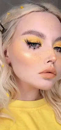 This live wallpaper features a bold and eye-catching design with yellow makeup, white freckles, and vibrant colors