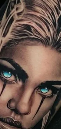 This phone live wallpaper boasts of a captivating design that features a blue-eyed woman tattoo, a ride of Harley Quinn on her motorcycle, the iconic character Ciri from Witcher and a wolf howling at the moon