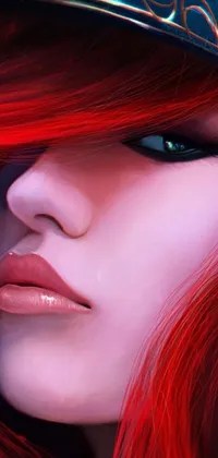 This stunning phone live wallpaper features a close-up of a gorgeous woman with fiery red hair