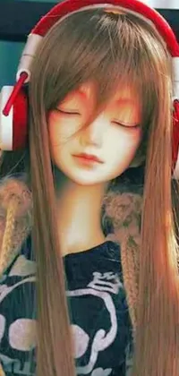 This eye-catching phone live wallpaper features a charming doll wearing headphones with closed eyes, exuding a calm and peaceful vibe
