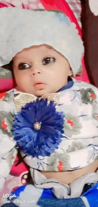 This charming live wallpaper features a close-up of a sweet baby in a cute hat and full costume