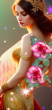 Indulge in the captivating beauty of this phone live wallpaper featuring a stunning fairy queen