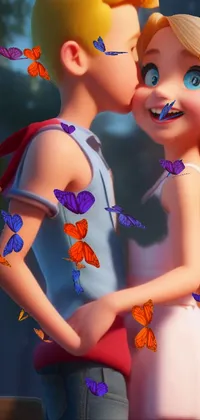 This phone live wallpaper showcases a delightful scene of two animated characters standing together