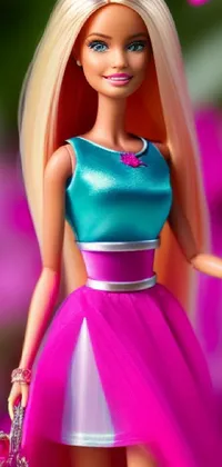 This live phone wallpaper features a realistic close-up of a Barbie doll holding a purse