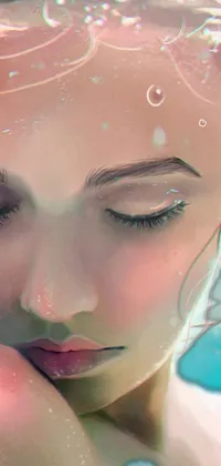 Adorn your phone's screen with an enchanting underwater-live wallpaper featuring a gorgeous girl resting in the tranquility of water