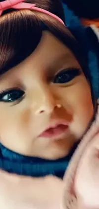 This phone live wallpaper showcases a realistic painting of a baby wearing a hoodie