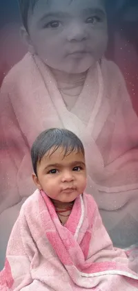 Get lost in the cutest baby live wallpaper! This heartwarming scene features a sleeping newborn wrapped in a cozy pink towel against a soft pink hue, perfect for those who adore baby photos