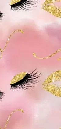 This stunning phone live wallpaper showcases a close-up of eyelashes against a digital rendering in striking pink and gold hues, perfectly capturing the neo-romantic style