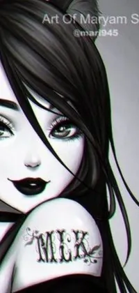 This phone live wallpaper features a stunningly drawn woman with a detailed arm tattoo