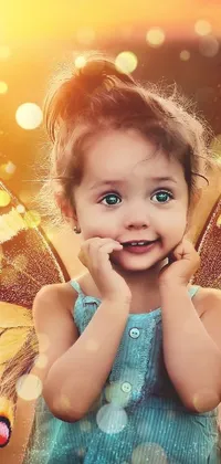 This stunning phone live wallpaper features a charming little girl posing for a professional-grade photo, wearing a lovely dress and hair bow
