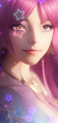 Experience the stunning beauty of this live wallpaper featuring a pink-haired woman with lavender eyes