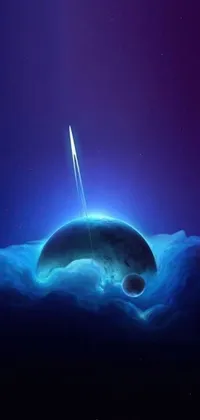 This stunning phone live wallpaper showcases a planet with a lightning bolt, displaying captivating blue bioluminescence