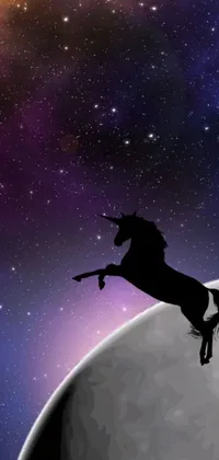 This live wallpaper for your phone features a stunning unicorn stood on its hind legs amidst a magical realm