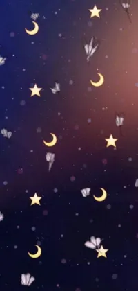 This live wallpaper features a stunning night sky with glittering stars and a bright moon, designed in a cute and modern aesthetic style with fluttering animations