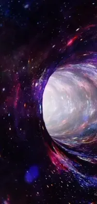 This phone live wallpaper showcases an incredible digital art piece of a black hole in the center of a galaxy