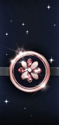 This phone live wallpaper displays a vibrant, colorful flower on a modern cell phone with a Bvlgari jewelry design surrounding it
