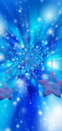 This phone live wallpaper features two stars on strings against a blue background with digital art