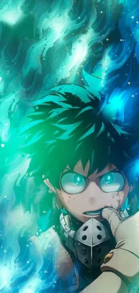 Experience a mesmerizing live wallpaper showcasing a close-up of a character with vibrant green hair inspired by iconic anime style
