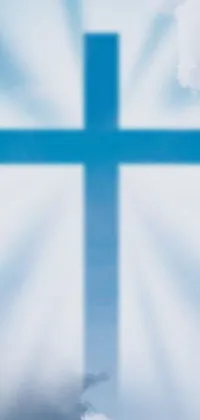 This live phone wallpaper showcases a blue cross in the midst of a cloudy sky, a perfect design for displaying one's religious beliefs