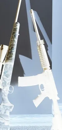 This live phone wallpaper features a stunning set of guns with snow camouflage and tie-dye accents