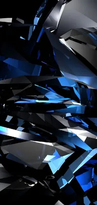 This dynamic phone wallpaper showcases a stunning blue diamond in crystal cubism style against a black backdrop