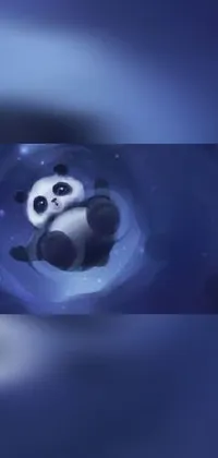 This phone live wallpaper features a chubby panda bear sitting in a serene tunnel against a range of serene blue tones