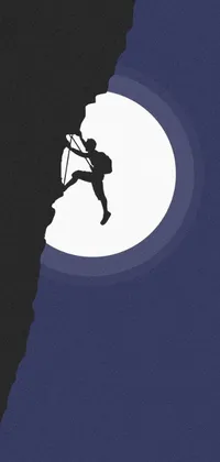This phone live wallpaper features a stunning concept art of a man climbing a cliff against a moon background