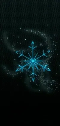 This phone live wallpaper showcases a stunning snowflake up close, set against a background of dark stars