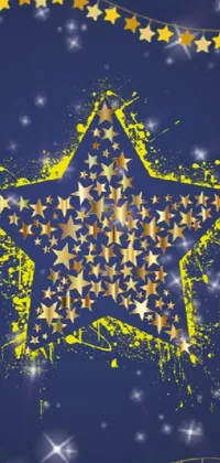 This live wallpaper features a charming blue Christmas card adorned with golden stars and snowflakes