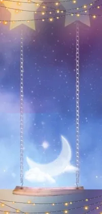This phone live wallpaper features a stunning swing adorned with a crescent moon and stars, with a dreamy and magical aesthetic