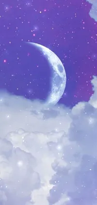 This live wallpaper showcases a magical concept art of a moonlit sky in dreamcore and Sailor Moon anime-inspired aesthetic