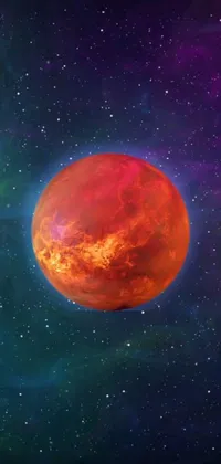 This live wallpaper showcases a mesmerizing red planet in space, set against a backdrop of glimmering stars