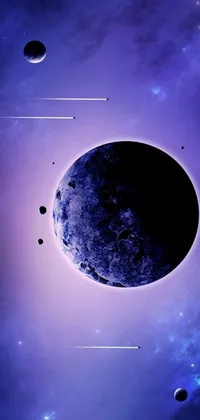 This phone live wallpaper features a group of digitally rendered planets floating in the sky
