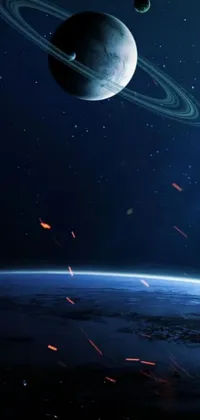 This phone live wallpaper showcases two planets colliding in a mesmerizing space scene